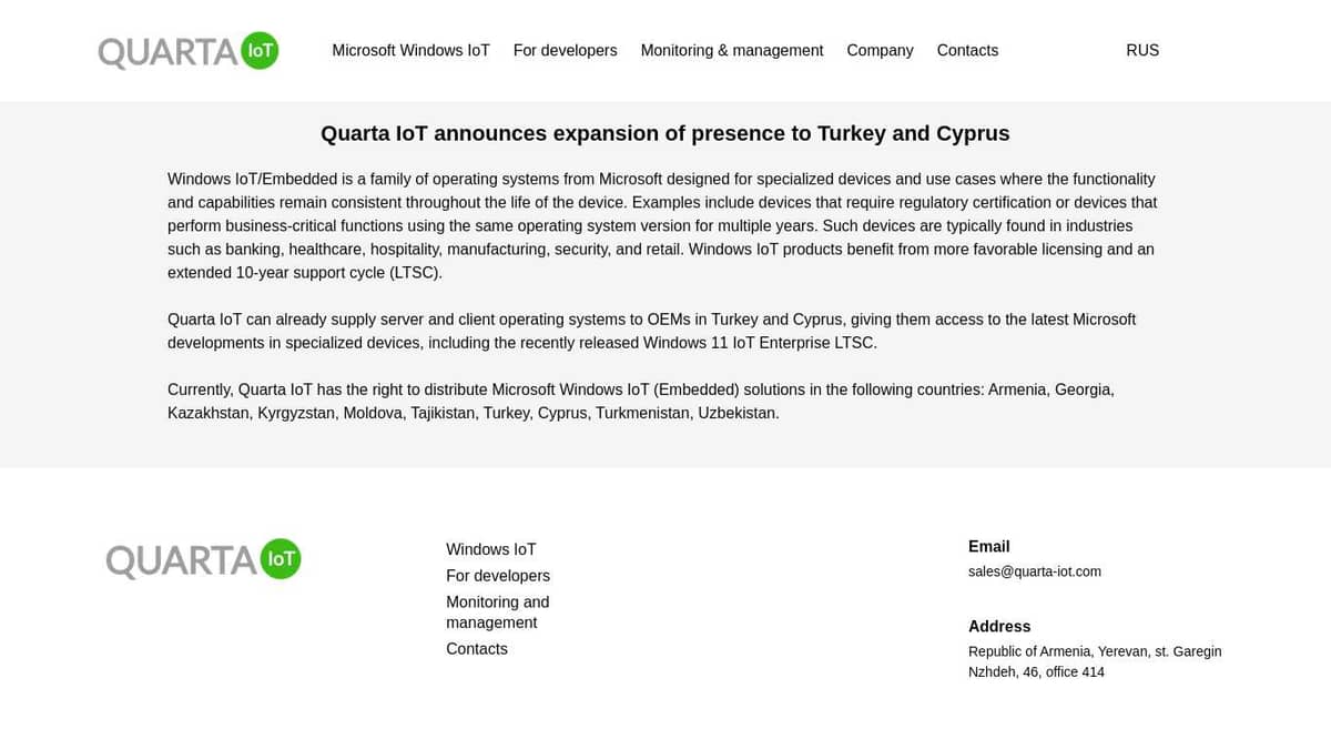 Quarta IoT announces expansion of presence to Turkey and Cyprus